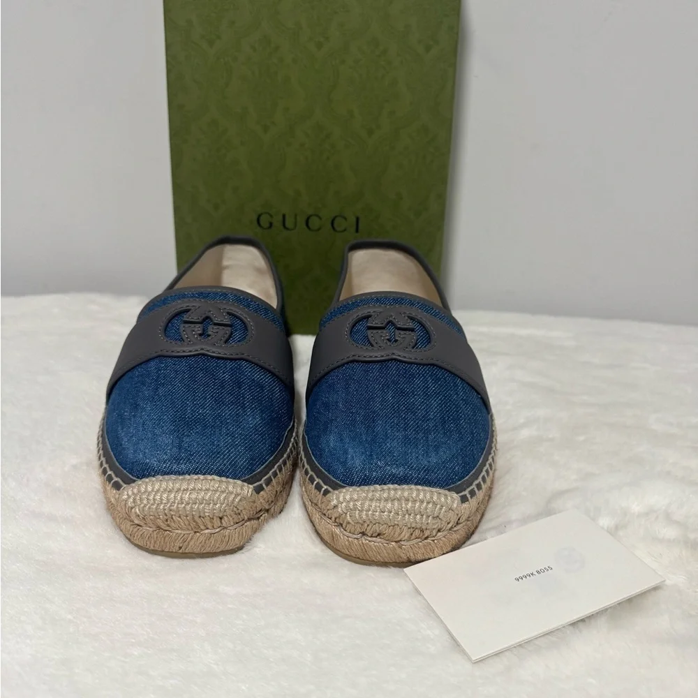 Men's Gucci Interlocking G Blue Denim Espadrille Size 7 US 7.5 Made In Spain - Picture 1 of 9